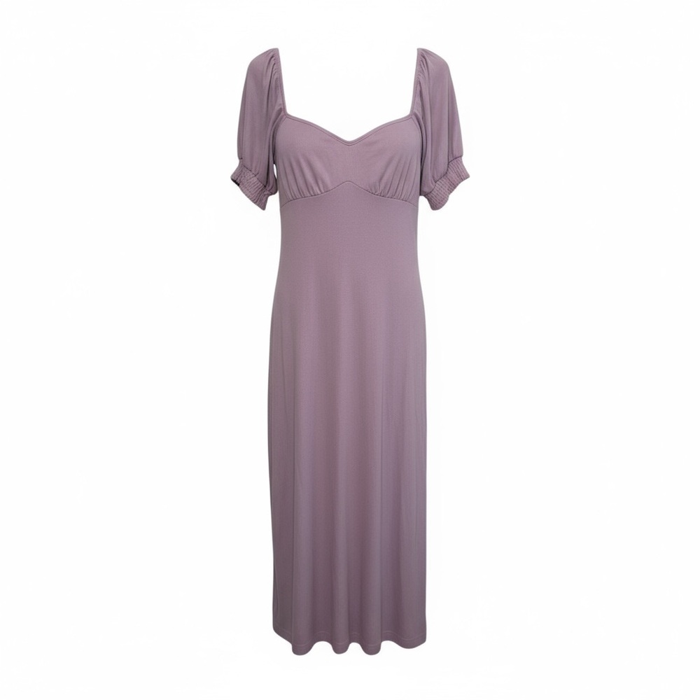 Free People Beach Bel Air Midi Dress Size Large  Purple Ribbed Puff Sleeve